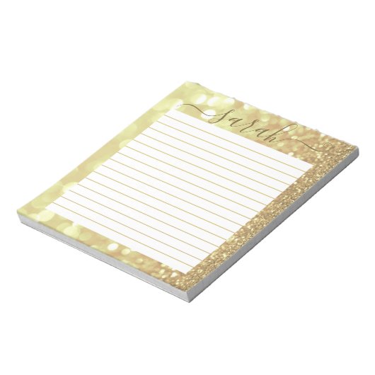Gold Glitter Lined Personalized Notitieblok (Linkerzijde)