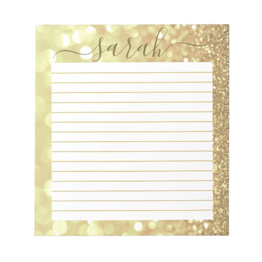 Gold Glitter Lined Personalized Notitieblok (Voorkant)