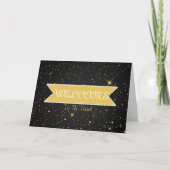 Gold Glitter-lint met White Border Welcome Car Kaart (Voorkant)