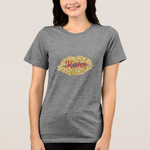 Gold Glitter Lips Flirty Kiss Tri-Blend Shirt