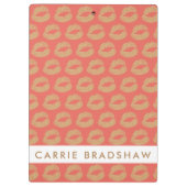 Gold Glitter Lips Peach Personaliseren Name Klembord (Achterkant)