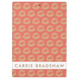 Gold Glitter Lips Peach Personaliseren Name Klembord