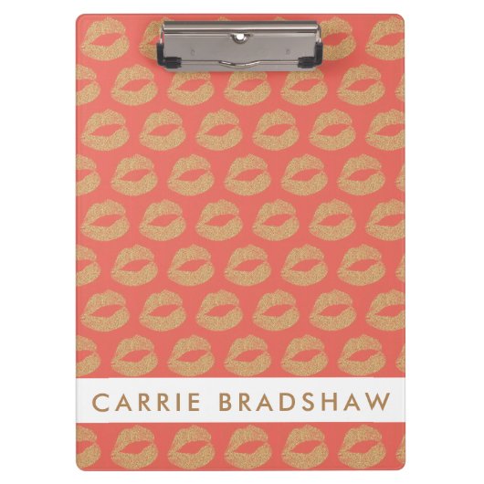 Gold Glitter Lips Peach Personaliseren Name Klembord (Voorkant)