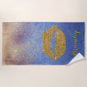 Gold Glitter Lips Sparkle Glam Speciaal Strandlaken (Voorkant)