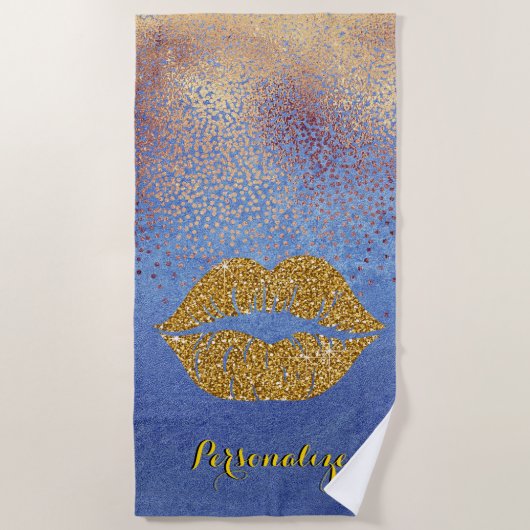 Gold Glitter Lips Sparkle Glam Speciaal Strandlaken (Voorkant)