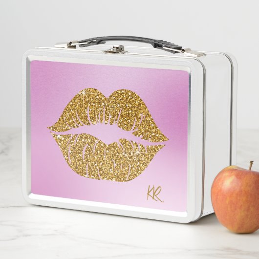 Gold Glitter Lips Sparkle Pink BG Initials (In situ)