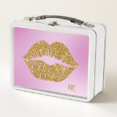 Gold Glitter Lips Sparkle Pink BG Initials (Voorkant)