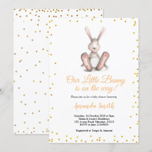 Gold Glitter Little Bunny Baby shower Uitnodiging