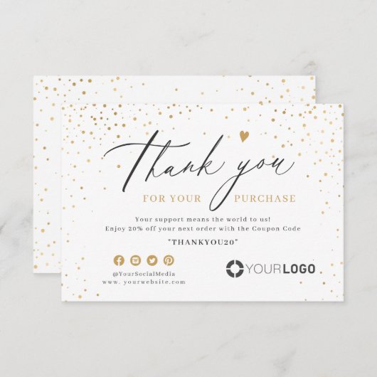 Gold glitter logo voor eenvoudig script bedankkaart (Voorkant / Achterkant)