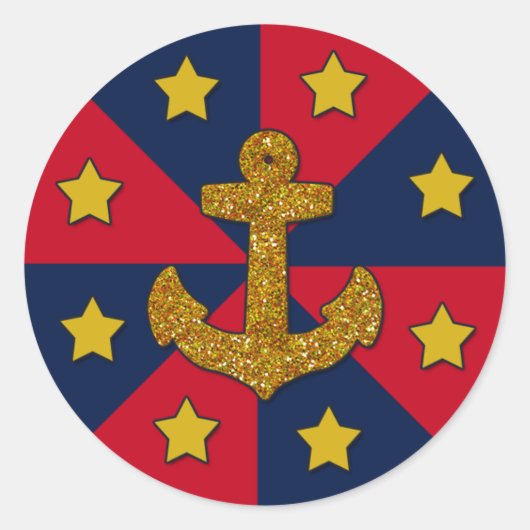 Gold Glitter look Anchor, Round Sticker, Glossy Ronde Sticker (Voorkant)