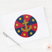 Gold Glitter look Anchor, Round Sticker, Glossy Ronde Sticker (Envelop)
