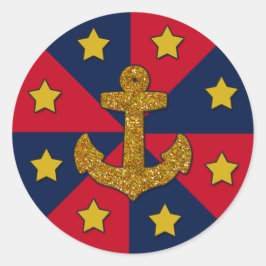 Gold Glitter look Anchor, Round Sticker, Glossy Ronde Sticker
