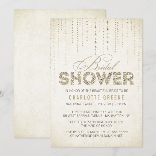 Gold Glitter look Bridal Shower-uitnodiging Kaart (Voorkant / Achterkant)