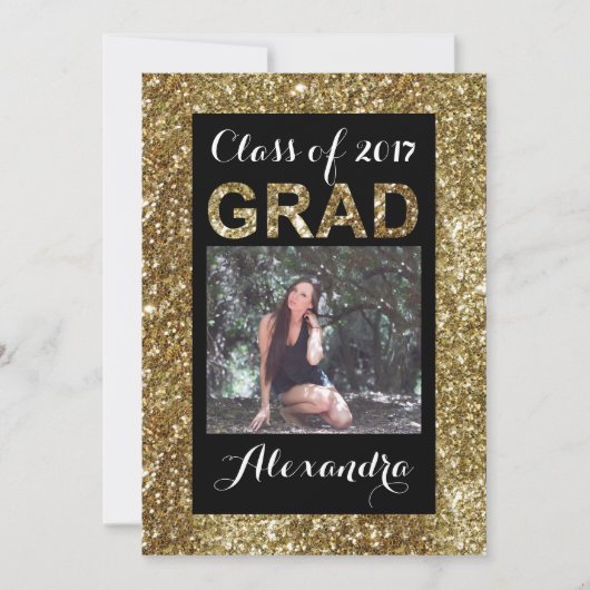 Gold Glitter-look Class of 2017 Photo Afstuderen Kaart (Voorkant)