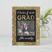 Gold Glitter-look Class of 2017 Photo Afstuderen Kaart (Staand voorkant)