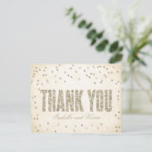 Gold Glitter Look Confetti Stippen bruiloft Dank u Briefkaart (Staand voorkant)