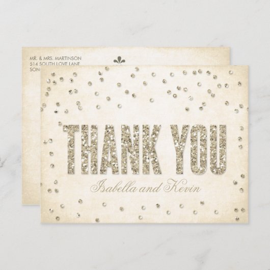 Gold Glitter Look Confetti Stippen bruiloft Dank u Briefkaart (Voorkant / Achterkant)