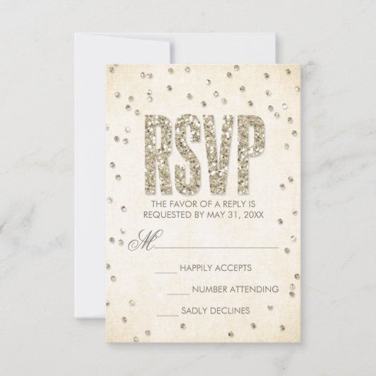 Gold Glitter look Confetti Stippen Weddenschap RSV RSVP Kaartje (Voorkant)