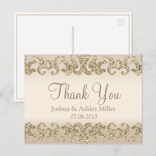 Gold Glitter Look Dank je Briefkaart (Voorkant / Achterkant)