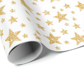 Gold Glitter look-like Stars Pattern Cadeaupapier (Rol Hoek)
