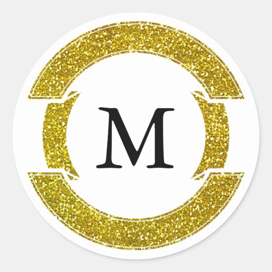 Gold Glitter look Monogram Seal Ronde Sticker (Voorkant)