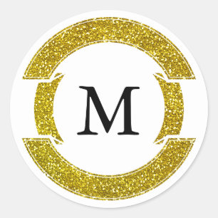 Gold Glitter look Monogram Seal Ronde Sticker