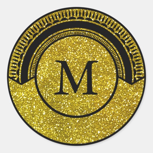 Gold Glitter look Monogram Seal Ronde Sticker (Voorkant)