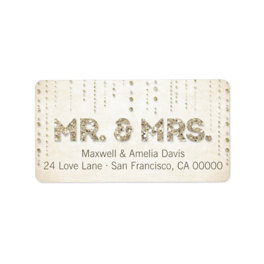 Gold Glitter Look Mr & Mrs Labels (Voorkant)