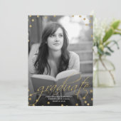Gold Glitter look Photo Afstuderen Invitation Kaart (Staand voorkant)