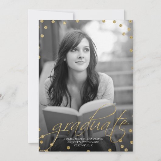 Gold Glitter look Photo Afstuderen Invitation Kaart (Voorkant)