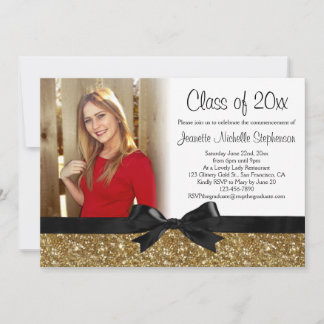Gold Glitter-look Ribbon Bow Foto Afstuderen Kaart