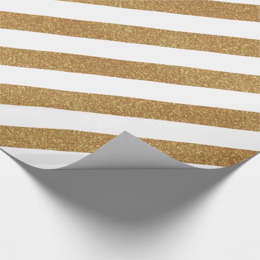 Gold Glitter look Striped Gift Wrap Cadeaupapier (Hoek)