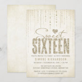 Gold Glitter look Sweet 16 (zestien) Party Kaart (Voorkant / Achterkant)
