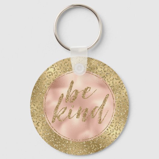 Gold Glitter Lopard Print Blush Roos Sleutelhanger (Voorkant)
