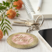 Gold Glitter Lopard Print Blush Roos Sleutelhanger (Zijkant)