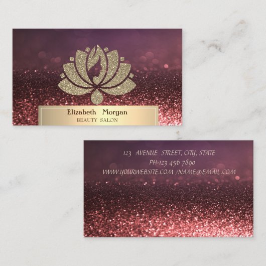 Gold Glitter Lotus Bokeh Beauty Salon Visitekaartje (Voorkant / Achterkant)