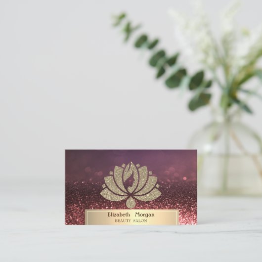 Gold Glitter Lotus Bokeh Beauty Salon Visitekaartje (Staand voorkant)
