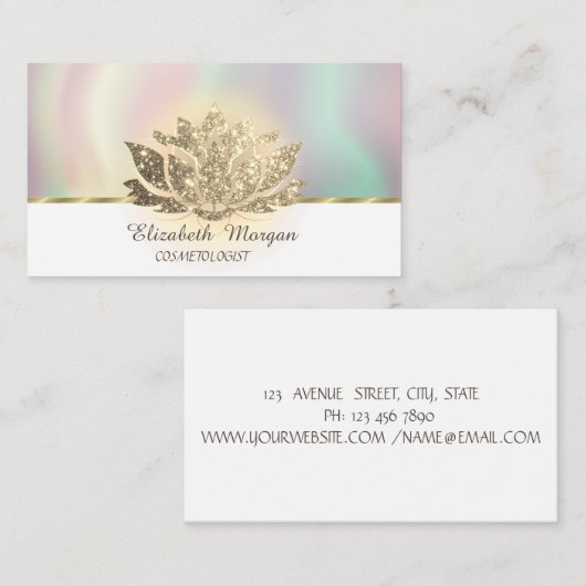 Gold Glitter Lotus Colorful Visitekaartje (Voorkant / Achterkant)