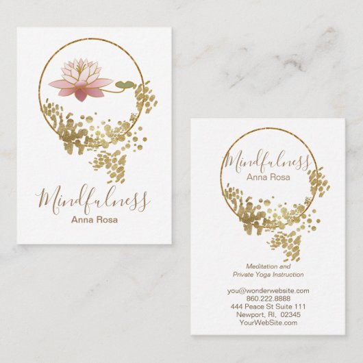 *~* Gold Glitter Lotus Meditation Mindfulness Yoga Visitekaartje (Voorkant / Achterkant)