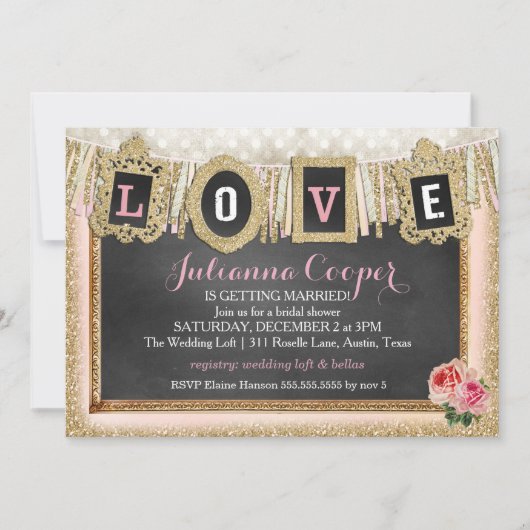 Gold Glitter Love Banner Vrijgezellenfeest Kaart (Voorkant)