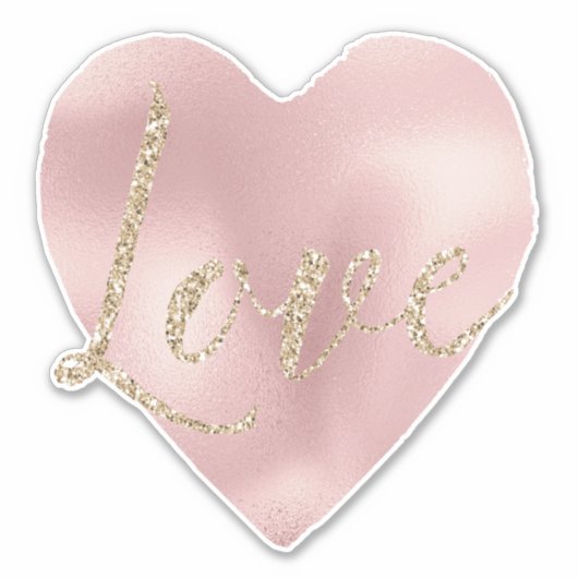 Gold Glitter Love Blush Pink Heart Sticker (Voorkant)