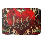 Gold Glitter Love Heart & Red Roses Romantic Badmat (Voorkant)