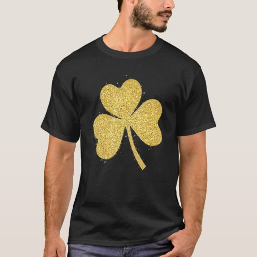 Gold Glitter Lucky Shamrock C Irish Funny Patrick T-shirt (Voorkant)