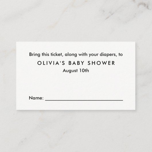 Gold Glitter Luier Raffle Ticket Informatiekaartje (Achterkant)