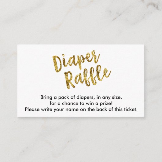 Gold Glitter Luier Raffle Ticket Informatiekaartje (Voorkant)