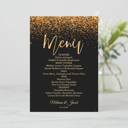 Gold Glitter Luxury flatmenu-Kaart Menu (Staand voorkant)