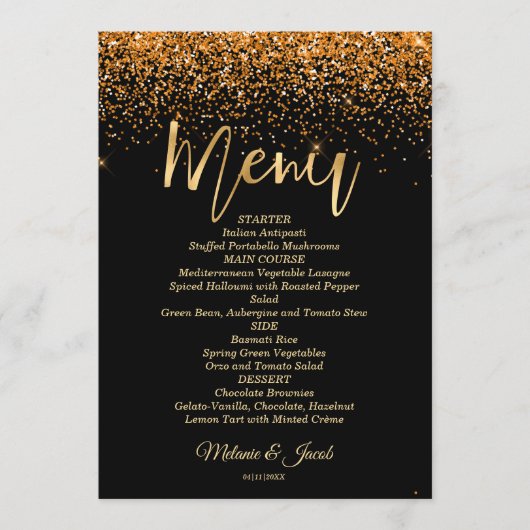 Gold Glitter Luxury flatmenu-Kaart Menu (Voorkant)