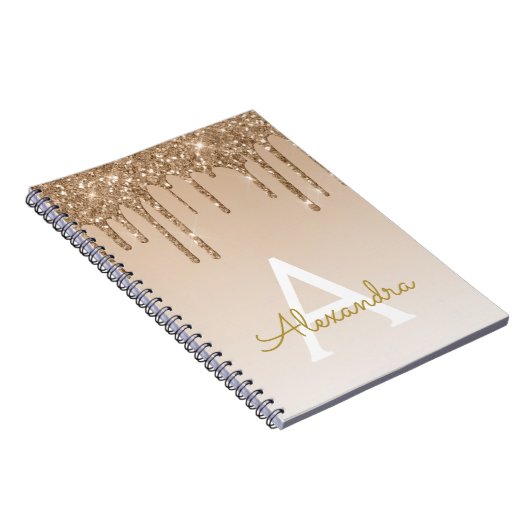 Gold Glitter Luxury Sparkle Monogram Notitieboek (Rechterzijde)