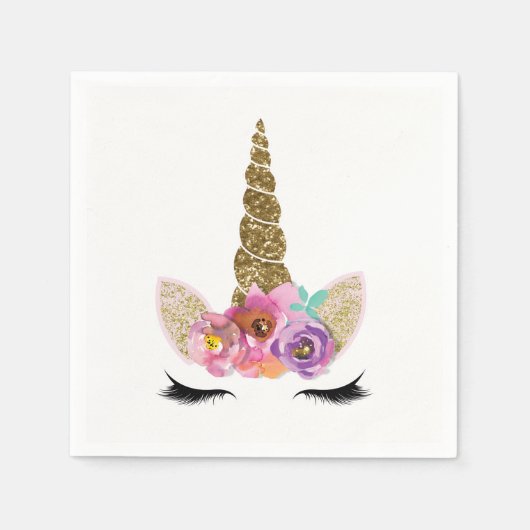 Gold Glitter Magical Unicorn Horn Birthday Party Servet (Voorkant)