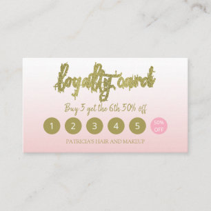Gold Glitter Makeup Artist Hair Salon Loyalty Card Visitekaartje